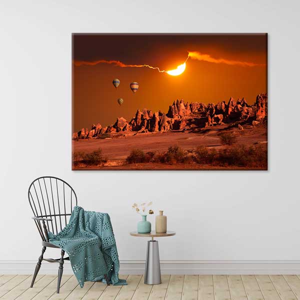 Kapadokya Gün Batımı ve Balonlar Manzarası Kanvas Tablo 12095