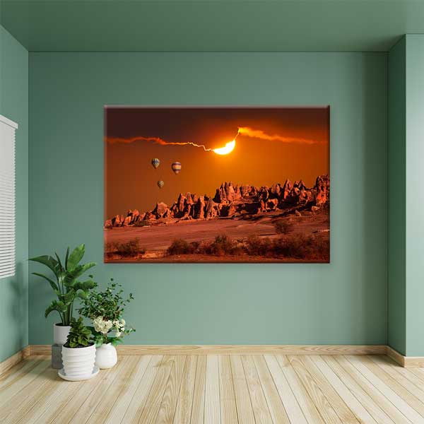 Kapadokya Gün Batımı ve Balonlar Manzarası Kanvas Tablo 12095