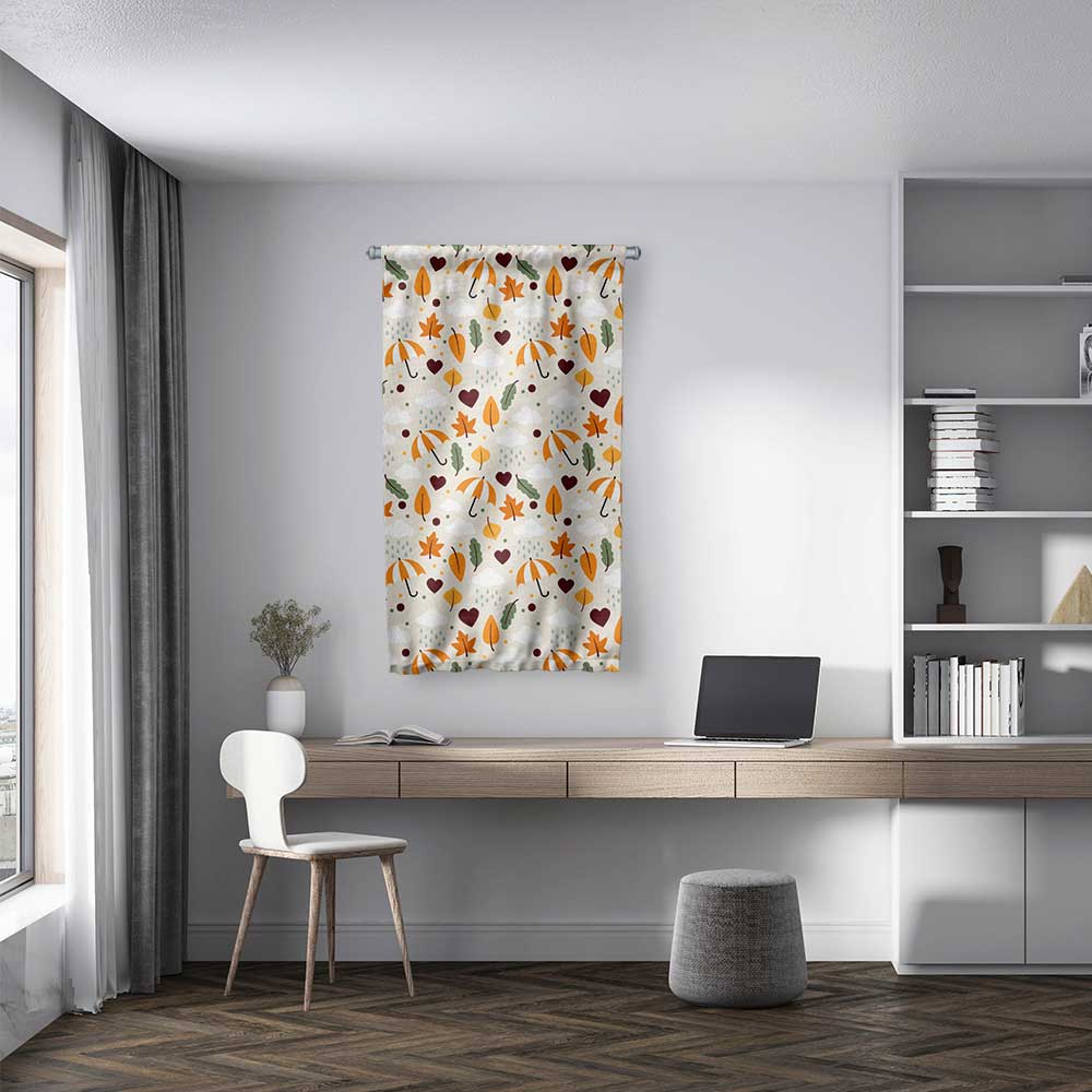 Sonbahar Şemsiye ve Yaprak Desenli Sevimli Duvar Flaması Kumaş Baskı 4306