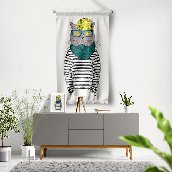 Hipster Kedi Duvar Flaması 5213