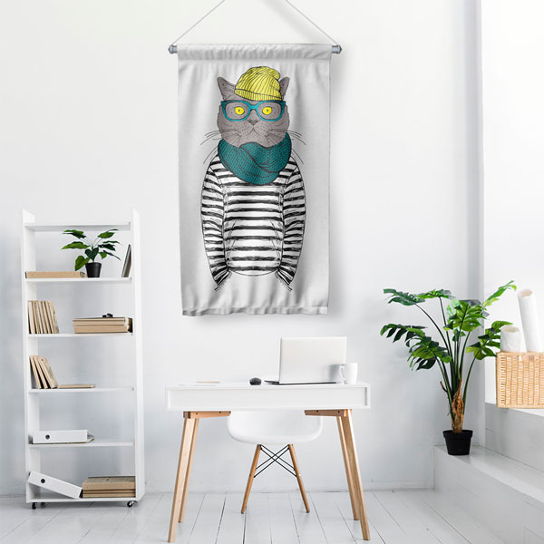 Hipster Kedi Duvar Flaması 5213