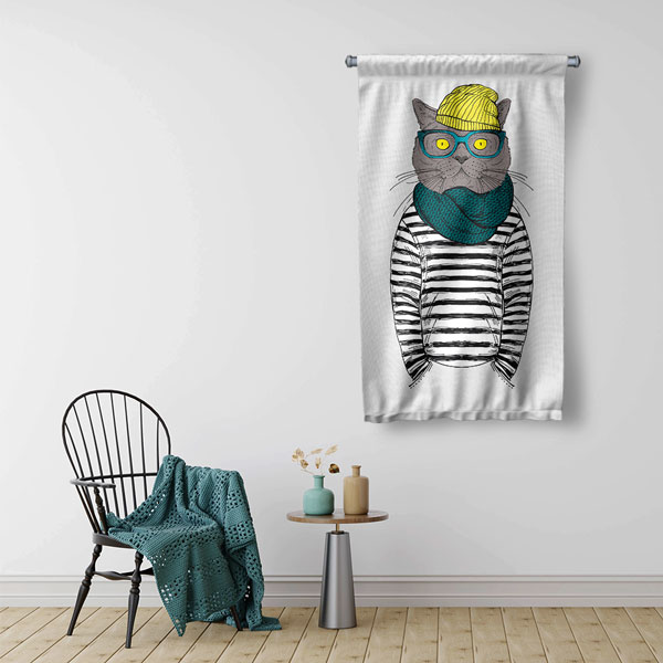Hipster Kedi Duvar Flaması 5213