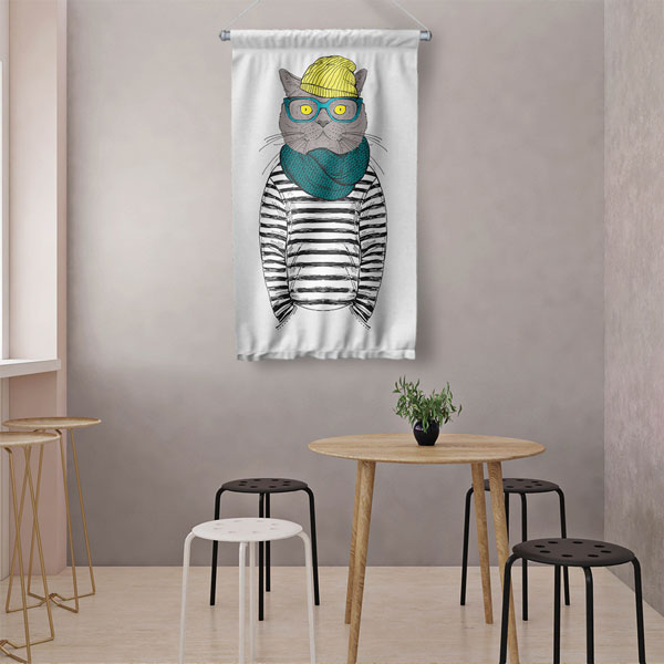 Hipster Kedi Duvar Flaması 5213