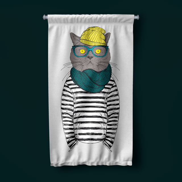 Hipster Kedi Duvar Flaması 5213