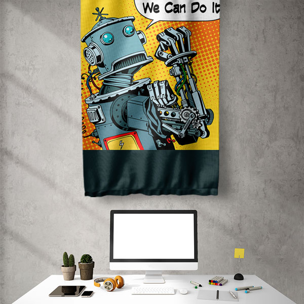 Retro Robot “We Can Do It!” Tasarımlı Duvar Flaması 5511