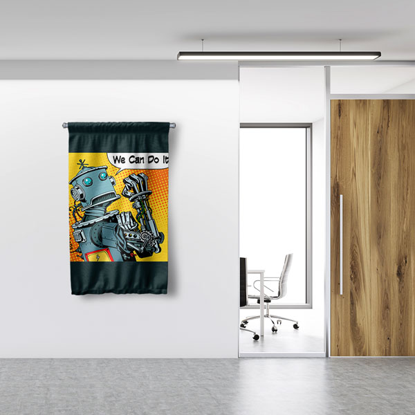Retro Robot “We Can Do It!” Tasarımlı Duvar Flaması 5511