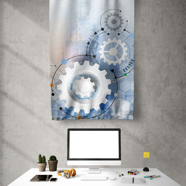 Endüstriyel Dişli Çark Tasarımlı Duvar Flaması 5518