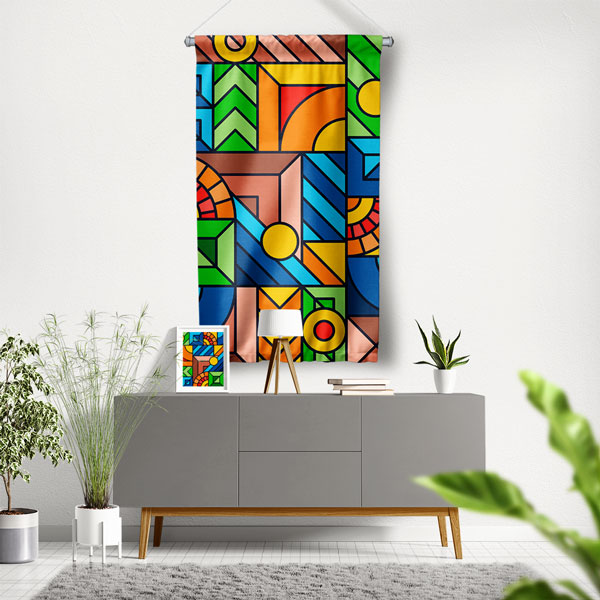 Renkli Geometrik Desenli Duvar Flaması 5630