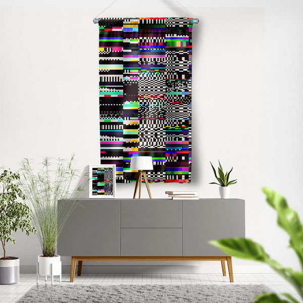 Glitch Efektli Dijital Desenli Duvar Flaması 5425