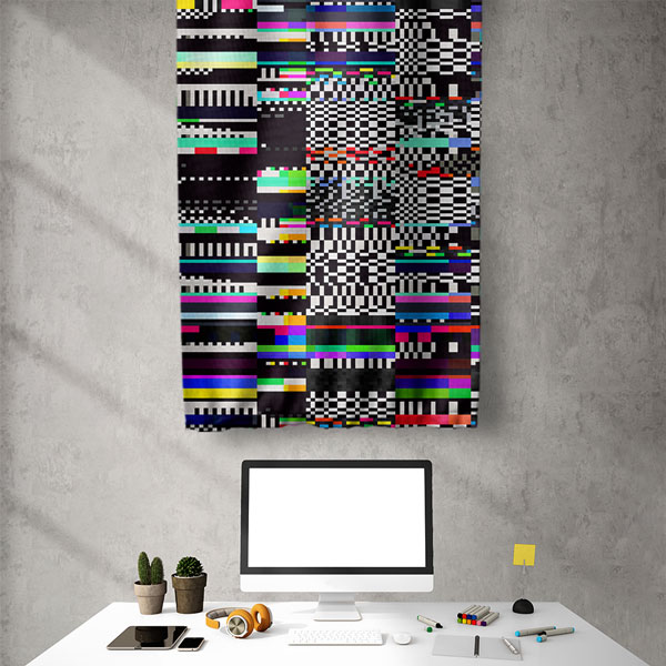 Glitch Efektli Dijital Desenli Duvar Flaması 5425