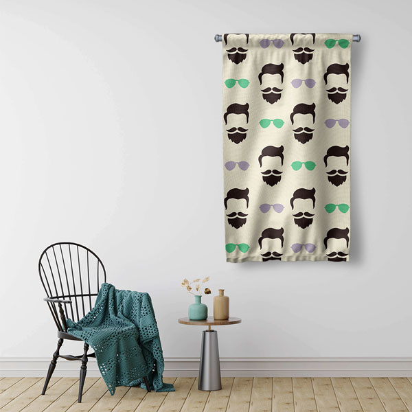 Minimalist Sakallı Erkek ve Renkli Gözlük Desenli Berber Duvar Flaması Kumaş Baskı 5776