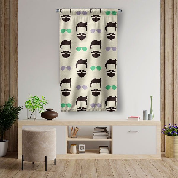 Minimalist Sakallı Erkek ve Renkli Gözlük Desenli Berber Duvar Flaması Kumaş Baskı 5776