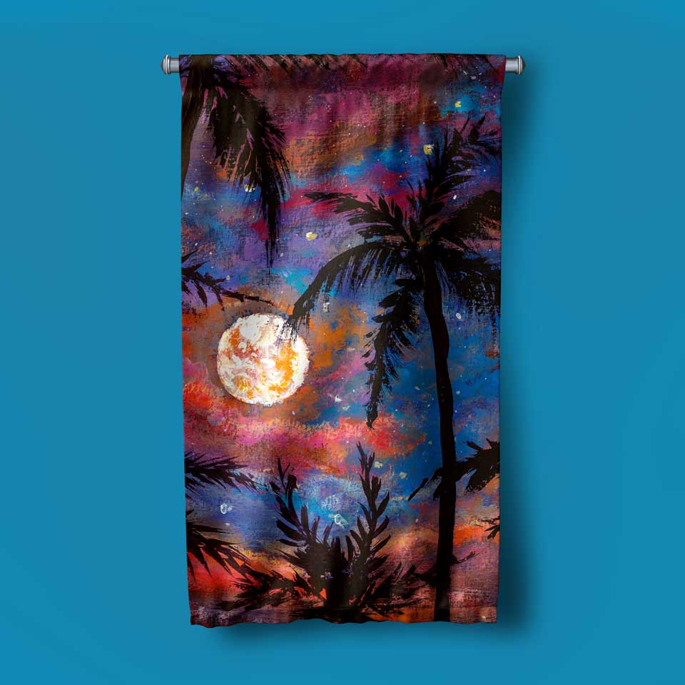 Ay Işığında Palmiye Manzaralı Duvar Flaması 4444