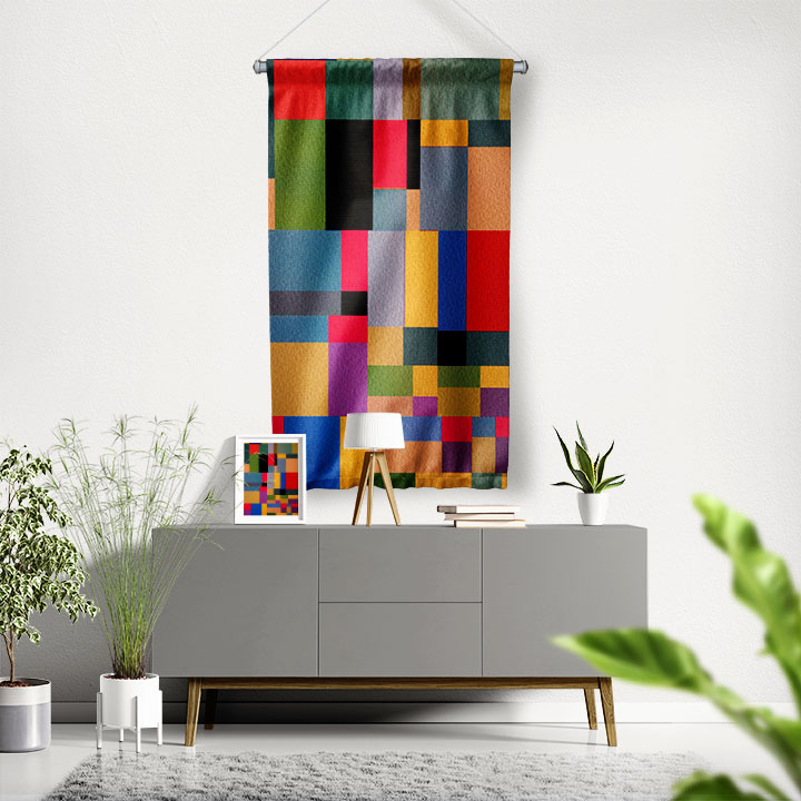 Geometrik Renk Blokları Soyut Sanat Duvar Flaması 4200