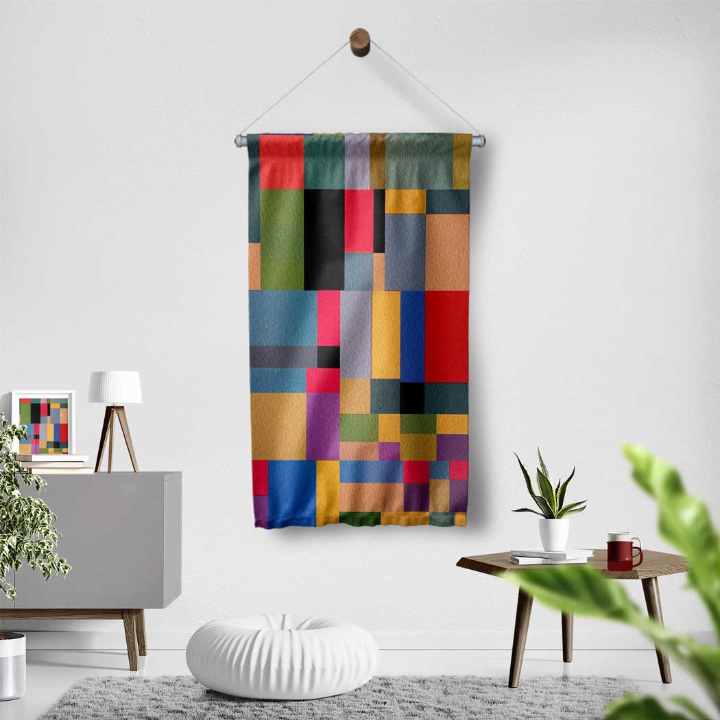 Geometrik Renk Blokları Soyut Sanat Duvar Flaması 4200