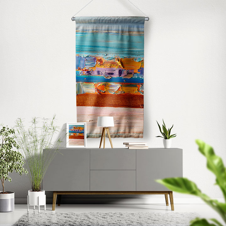 Turkuaz Dokulu Soyut Sanat Duvar Flaması 4202