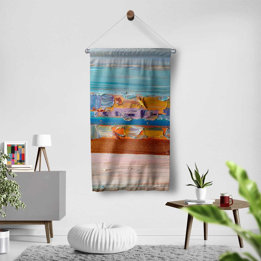 Turkuaz Dokulu Soyut Sanat Duvar Flaması 4202