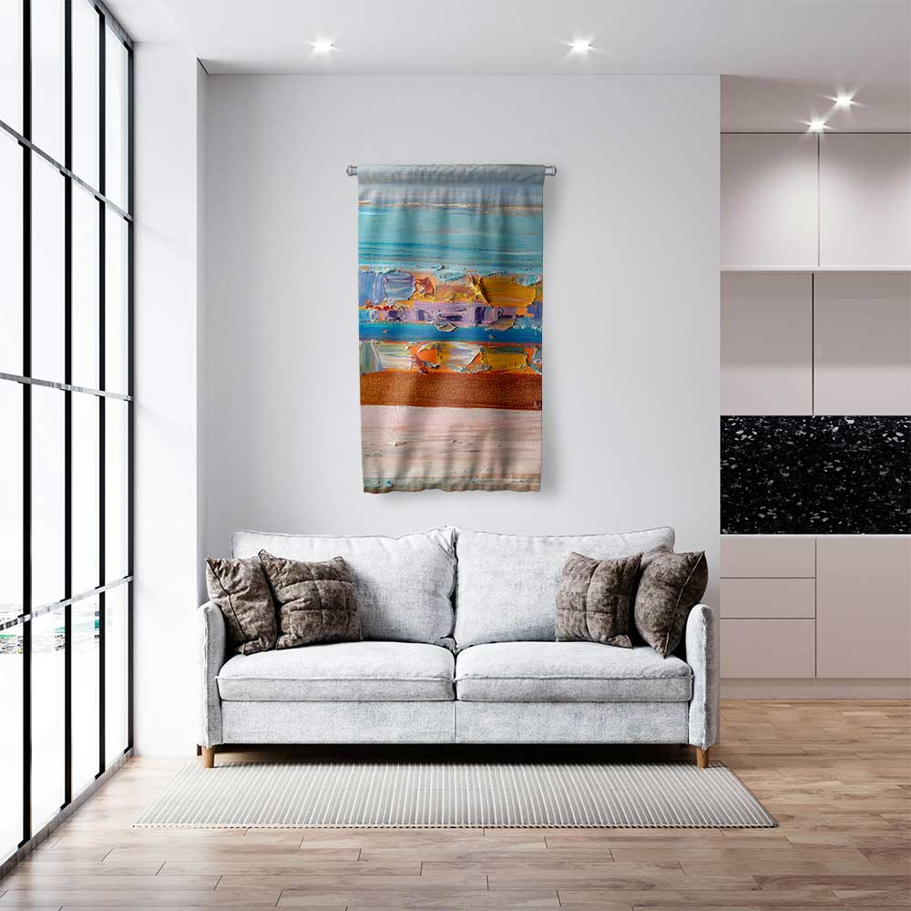 Turkuaz Dokulu Soyut Sanat Duvar Flaması 4202