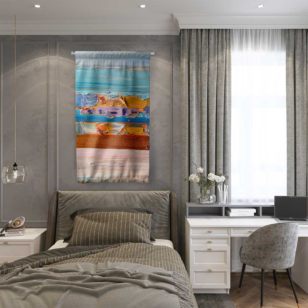 Turkuaz Dokulu Soyut Sanat Duvar Flaması 4202