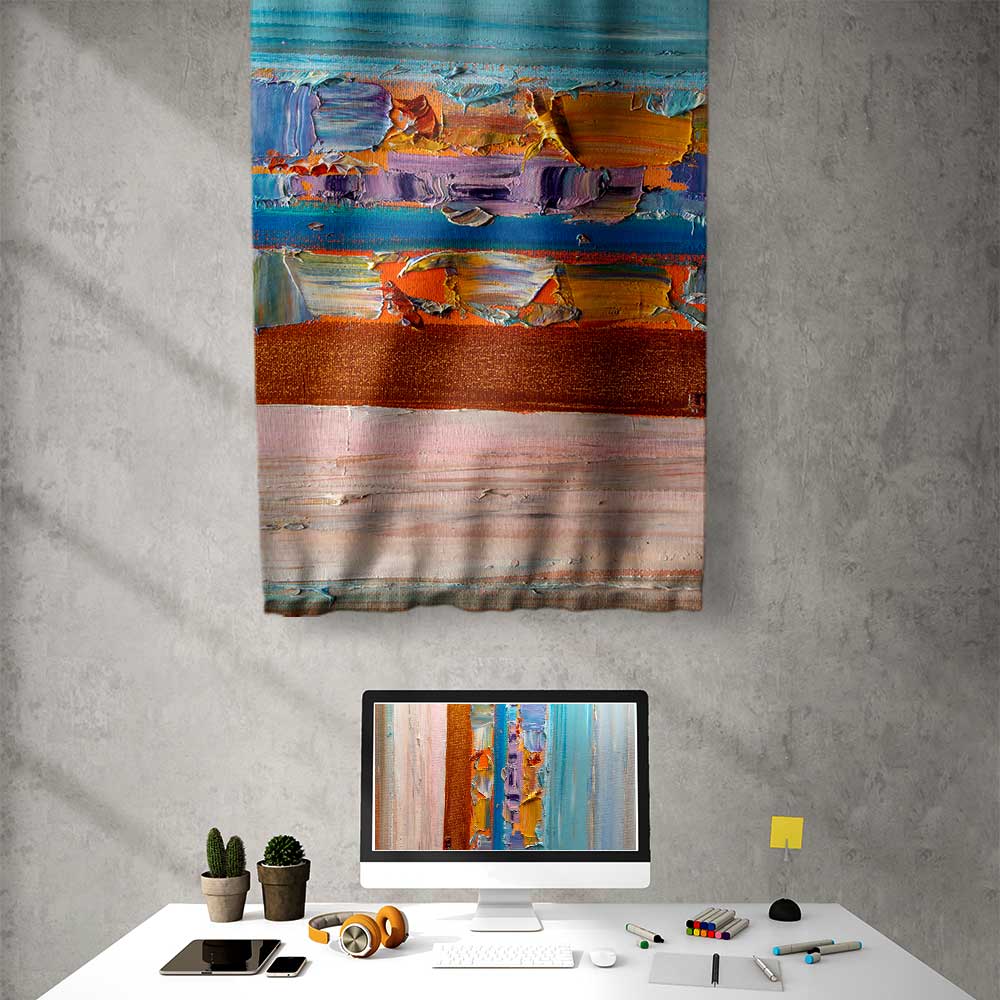 Turkuaz Dokulu Soyut Sanat Duvar Flaması 4202