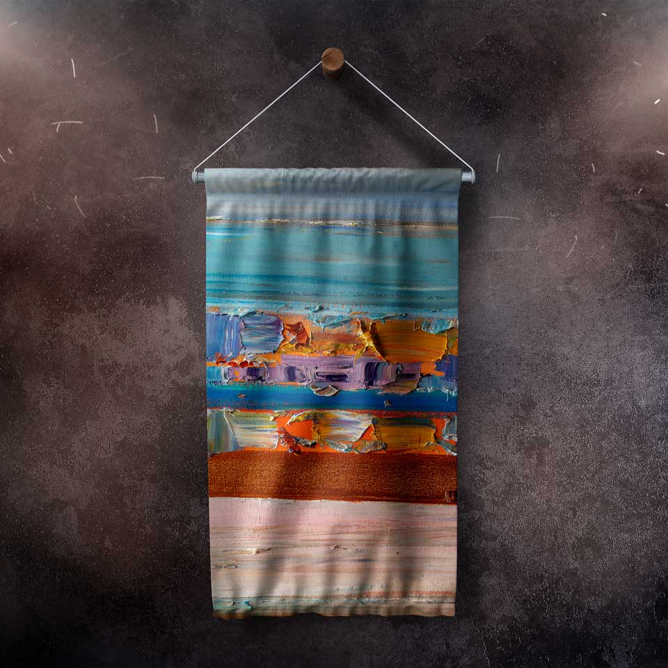 Turkuaz Dokulu Soyut Sanat Duvar Flaması 4202