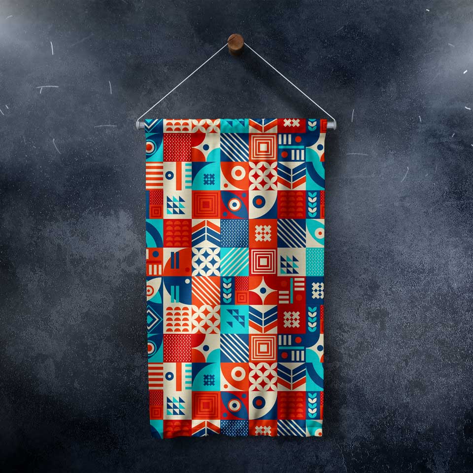 Renkli Modüler Geometrik Desen Sanatı Duvar Flaması 4203