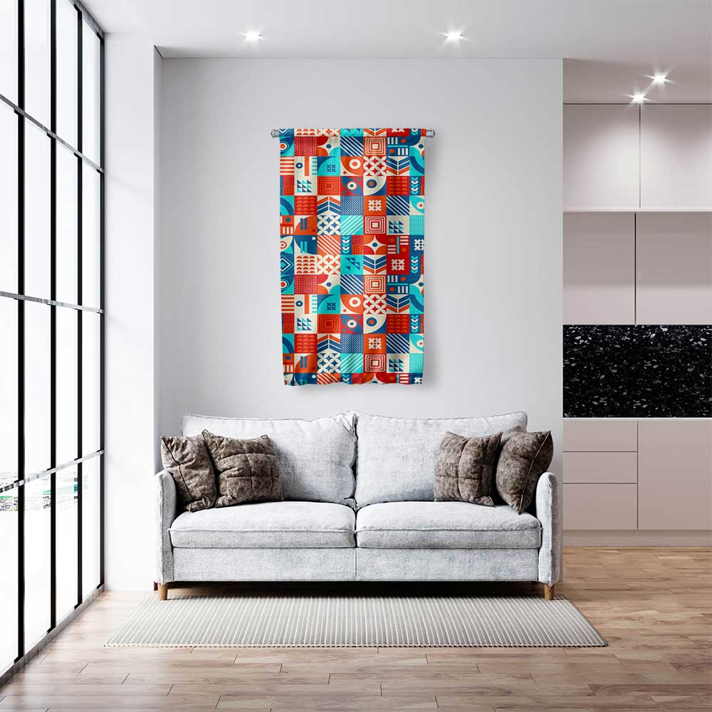 Renkli Modüler Geometrik Desen Sanatı Duvar Flaması 4203