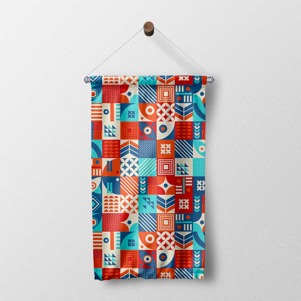 Renkli Modüler Geometrik Desen Sanatı Duvar Flaması 4203