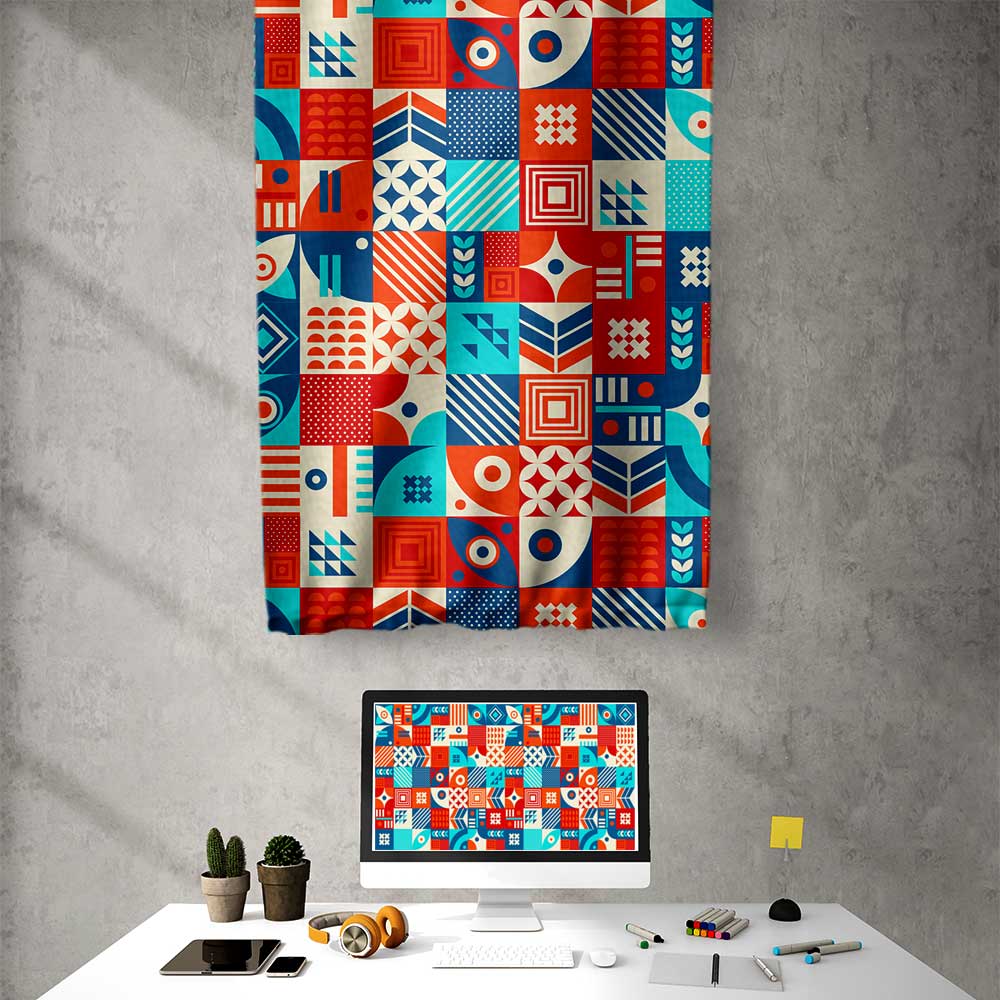 Renkli Modüler Geometrik Desen Sanatı Duvar Flaması 4203
