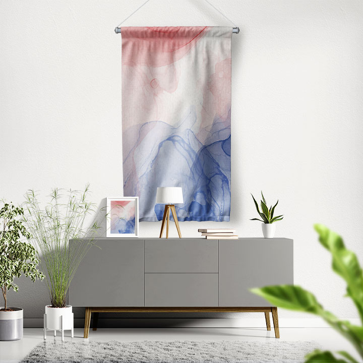 Pastel Mavi ve Pembe Soyut Sanat Duvar Flaması 4206