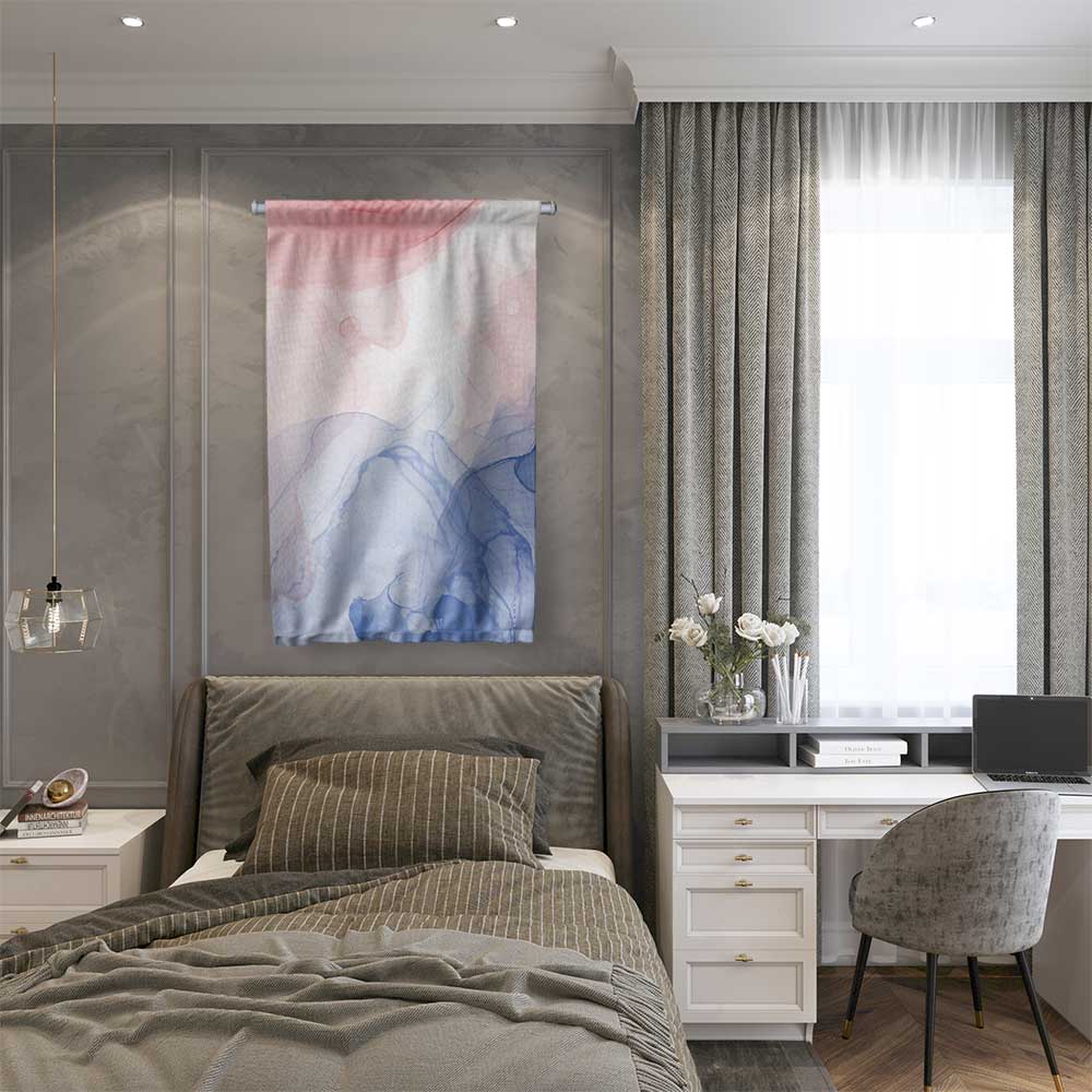 Pastel Mavi ve Pembe Soyut Sanat Duvar Flaması 4206