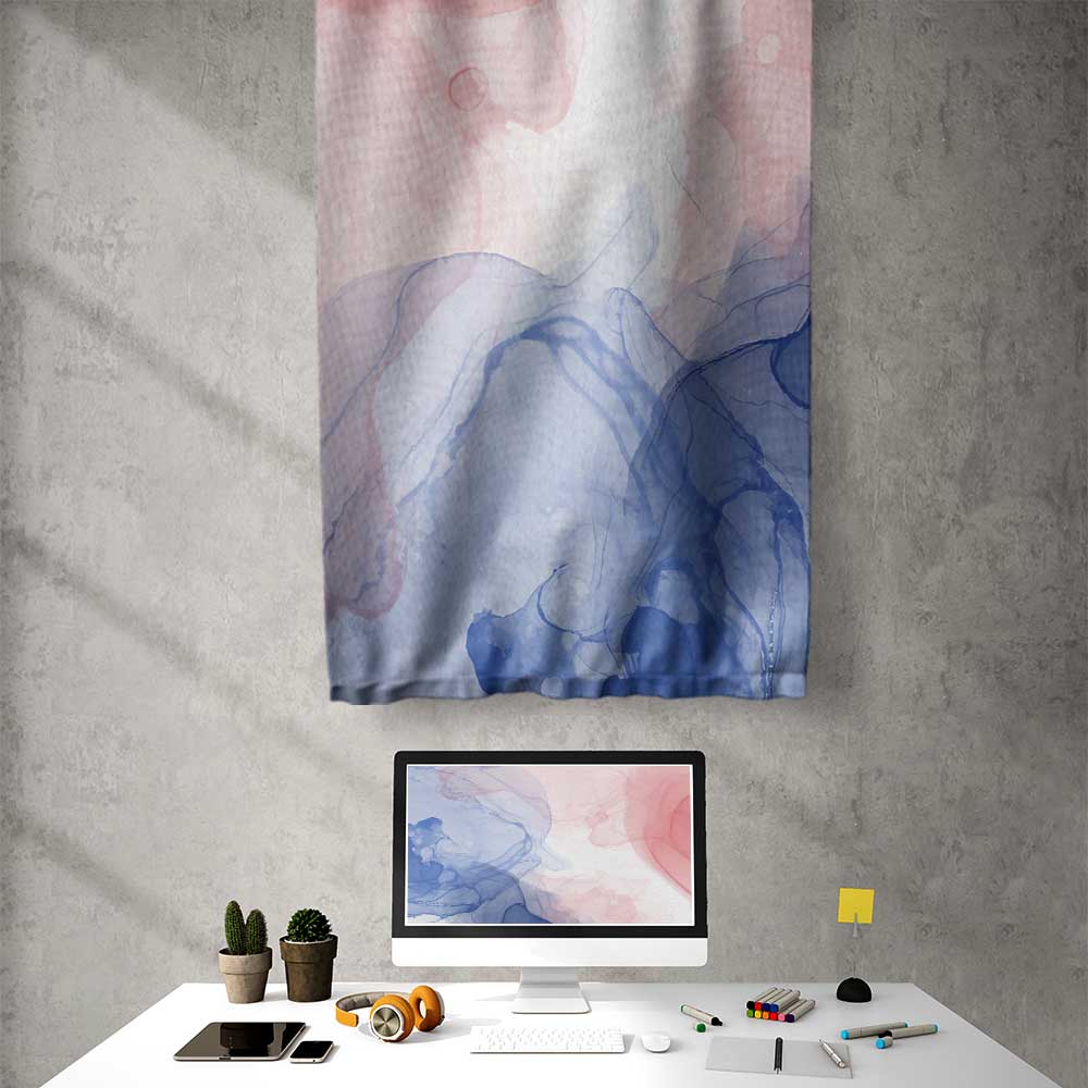 Pastel Mavi ve Pembe Soyut Sanat Duvar Flaması 4206