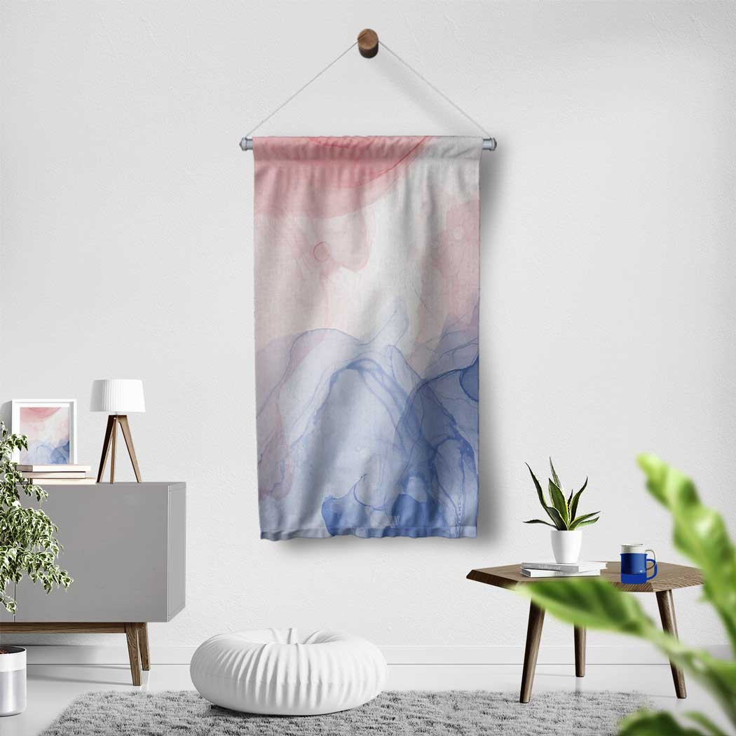 Pastel Mavi ve Pembe Soyut Sanat Duvar Flaması 4206