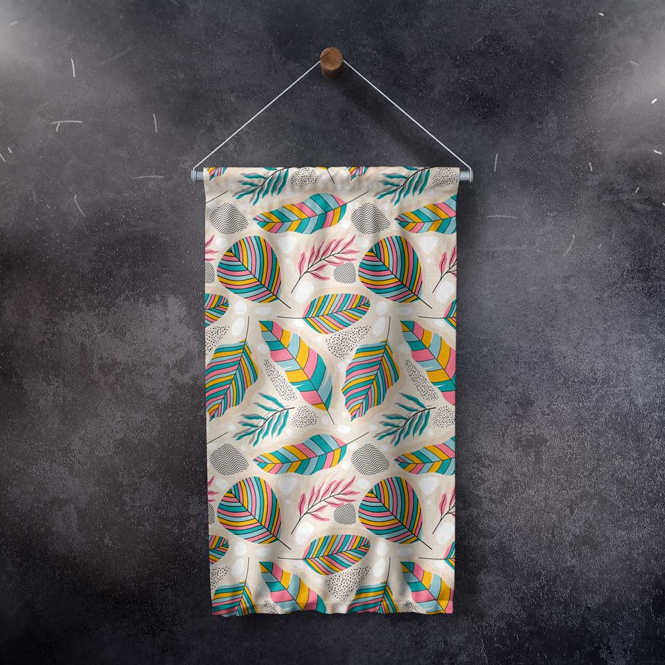 Renkli Yaprak Desenli Modern Botanik Duvar Flaması Kumaş Baskı 4301