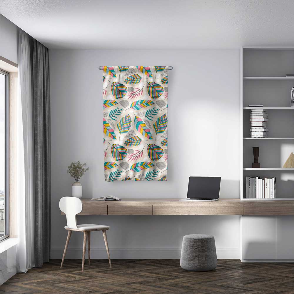 Renkli Yaprak Desenli Modern Botanik Duvar Flaması Kumaş Baskı 4301