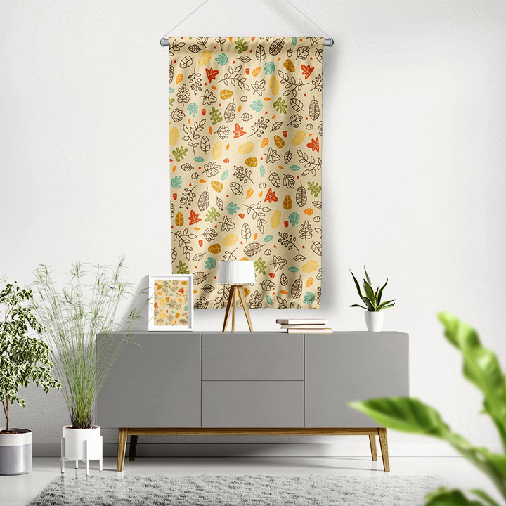 Sonbahar Yaprakları Desenli Botanik Duvar Flaması Kumaş Baskı 4302