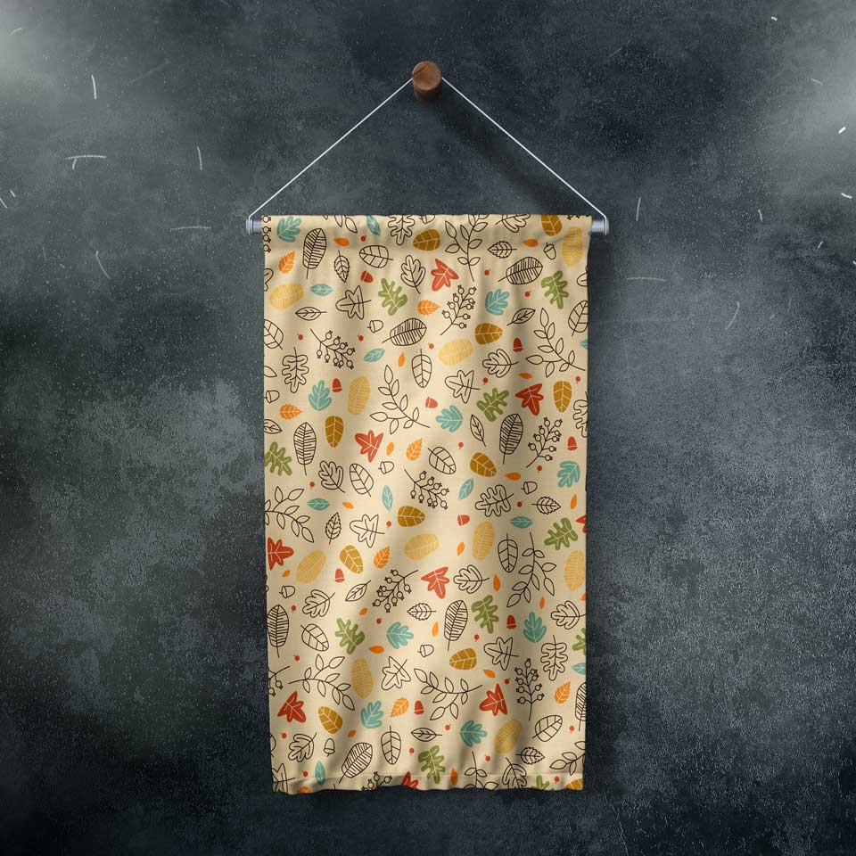 Sonbahar Yaprakları Desenli Botanik Duvar Flaması Kumaş Baskı 4302