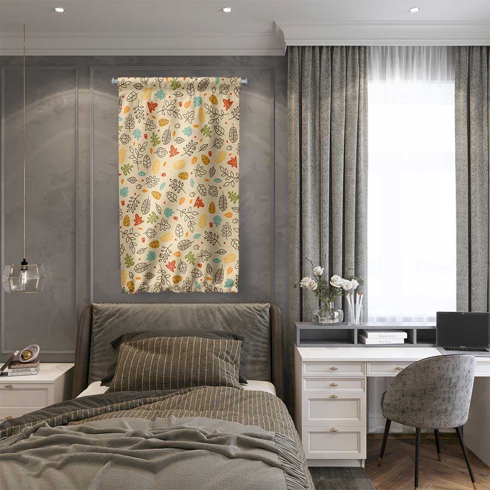 Sonbahar Yaprakları Desenli Botanik Duvar Flaması Kumaş Baskı 4302