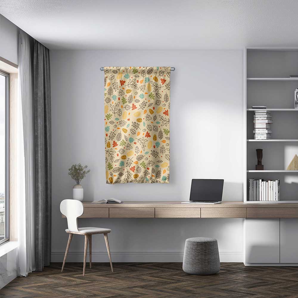 Sonbahar Yaprakları Desenli Botanik Duvar Flaması Kumaş Baskı 4302