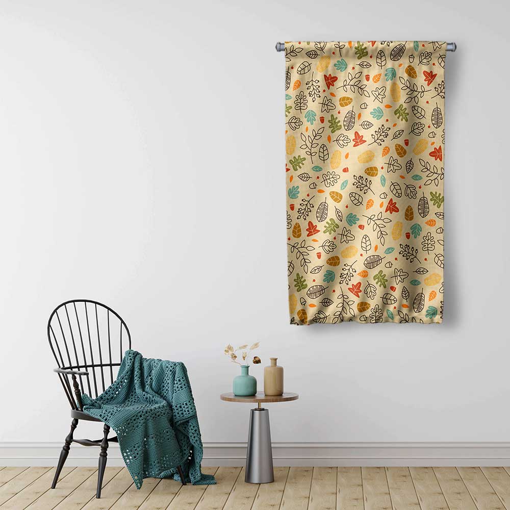 Sonbahar Yaprakları Desenli Botanik Duvar Flaması Kumaş Baskı 4302
