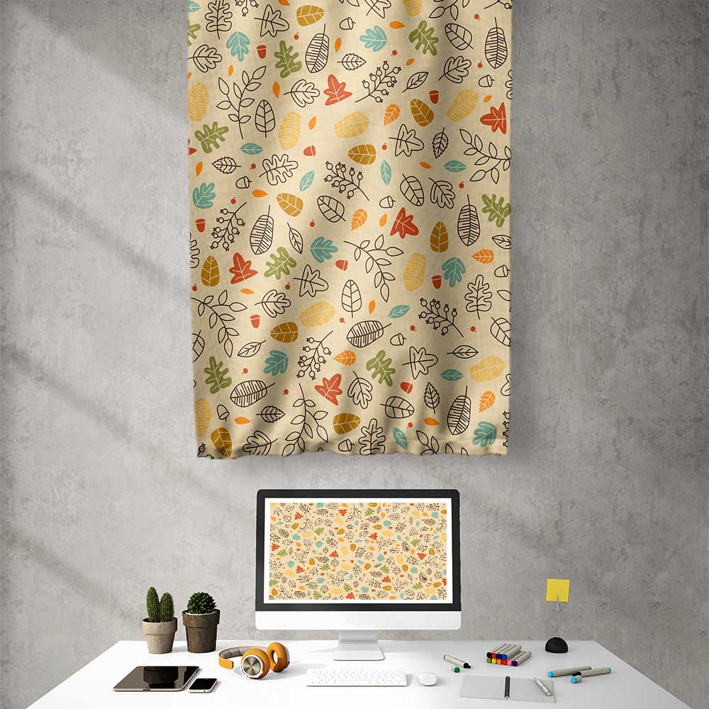 Sonbahar Yaprakları Desenli Botanik Duvar Flaması Kumaş Baskı 4302