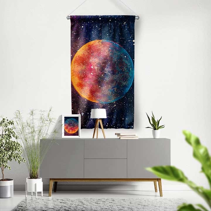 Renkli Gezegen Uzay Temalı Duvar Flaması 4367