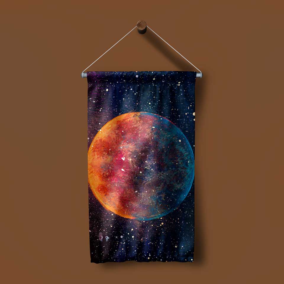 Renkli Gezegen Uzay Temalı Duvar Flaması 4367