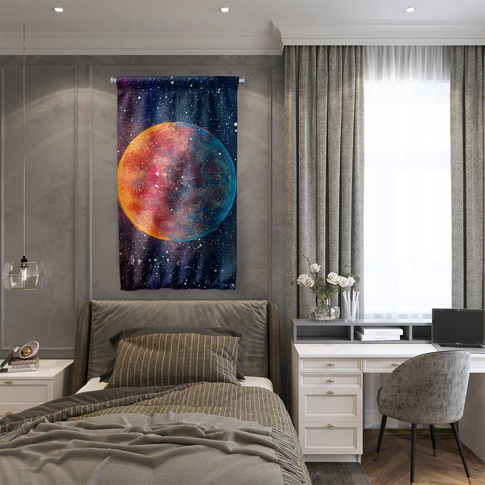Renkli Gezegen Uzay Temalı Duvar Flaması 4367