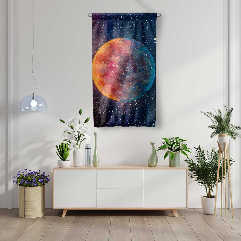 Renkli Gezegen Uzay Temalı Duvar Flaması 4367