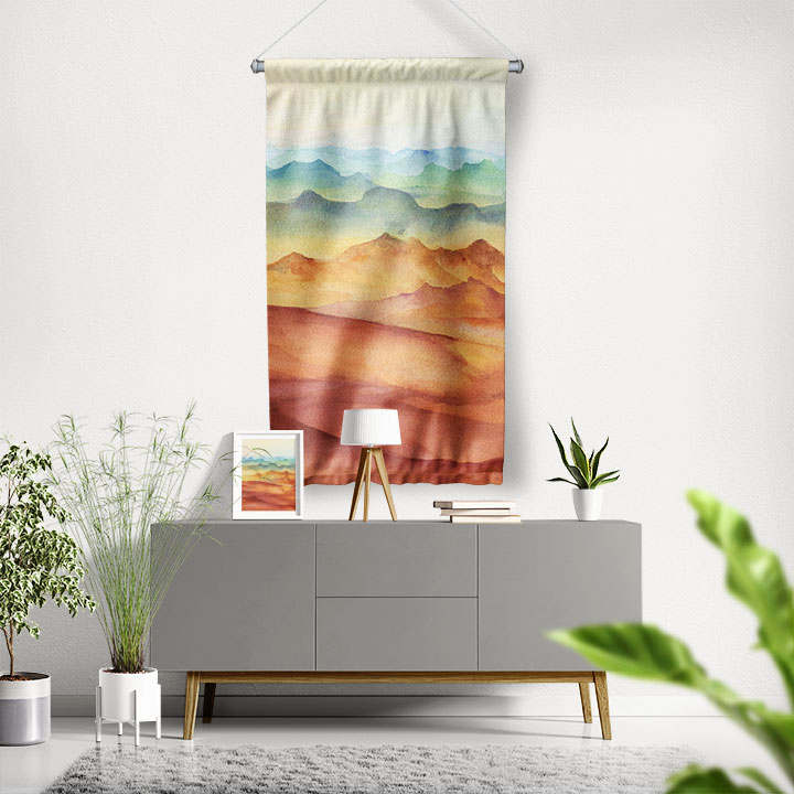 Pastel Dağ Silüeti Manzaralı Duvar Flaması 4449