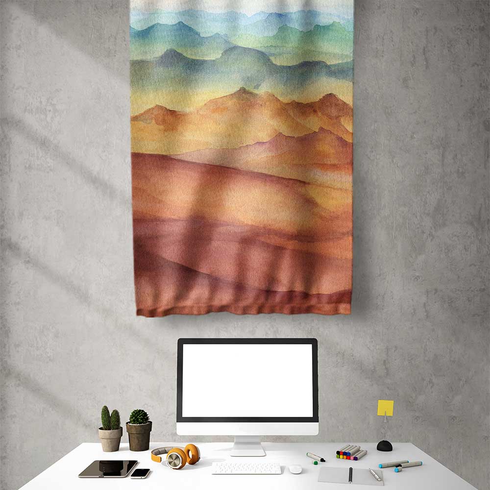 Pastel Dağ Silüeti Manzaralı Duvar Flaması 4449