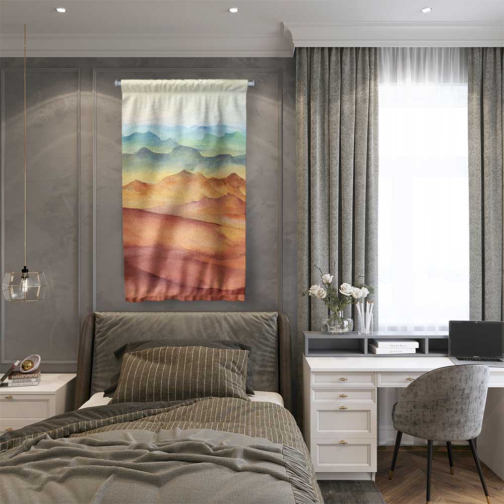 Pastel Dağ Silüeti Manzaralı Duvar Flaması 4449