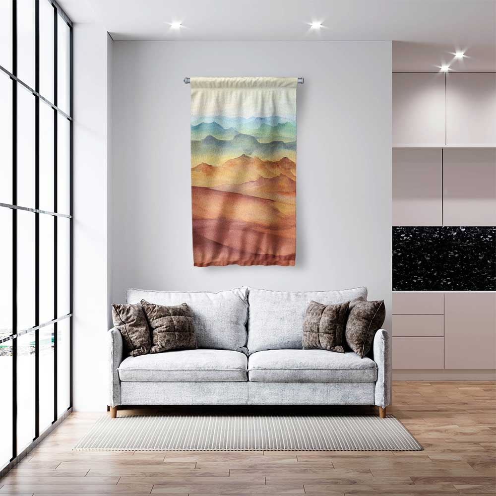 Pastel Dağ Silüeti Manzaralı Duvar Flaması 4449