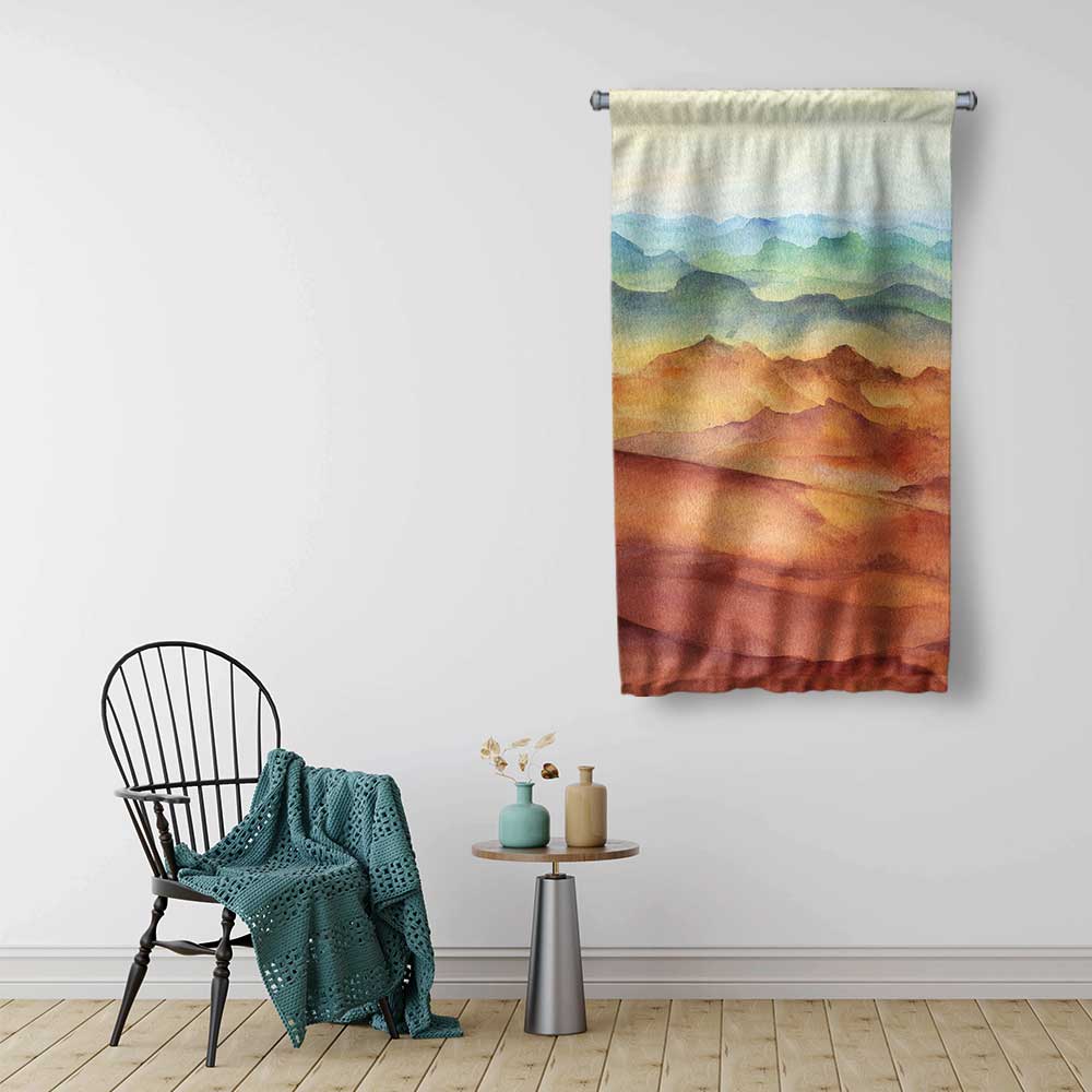 Pastel Dağ Silüeti Manzaralı Duvar Flaması 4449